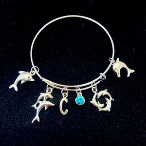 Dolphins themed bangle bracelet personalized